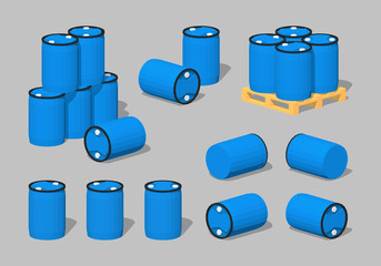 Cube World. Blue plastic barrels