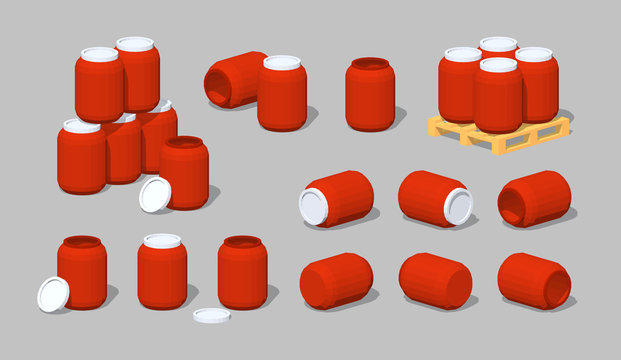 Cube World. Red plastic barrels