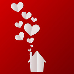 Valentines day house with hearts background. Vector illustration.