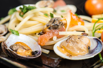 Italian spaghetti and clams made in naples