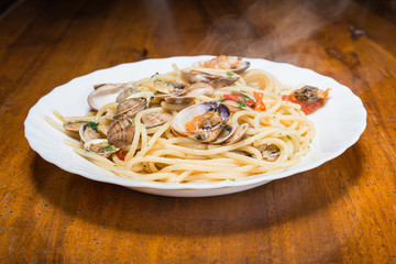 Italian spaghetti and clams made in naples
