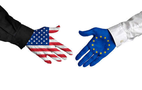 United States and European Union leaders shaking hands on a deal agreement