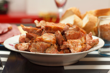 Juicy meat on white plate