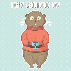 Happy Groundhog Day greeting card