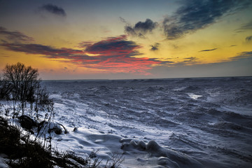 Wintery Sunset on Lake Huron Shore