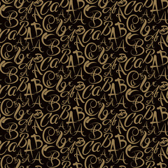 ABC letters. Modern abstract background. Stylish pattern of calligraphic letters on black background