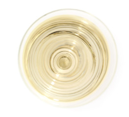 Glass of wine isolated on white top view
