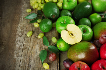 Fruits on wooden background