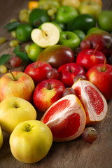 Fruits on wooden background