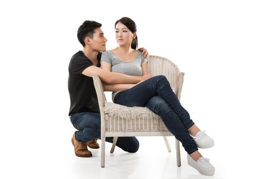 unhappy Asian young couple