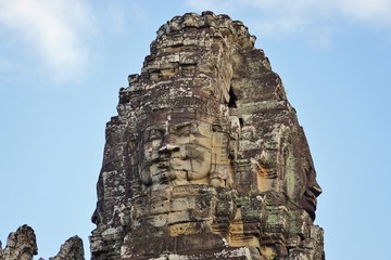 Ruins of the Bayon temple with its giant stone heads near Angkor, Cambodia