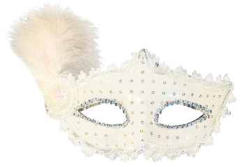 White carnival mask decorations isolated background  view close-