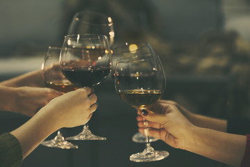 Glasses of wine on a cheerful holiday