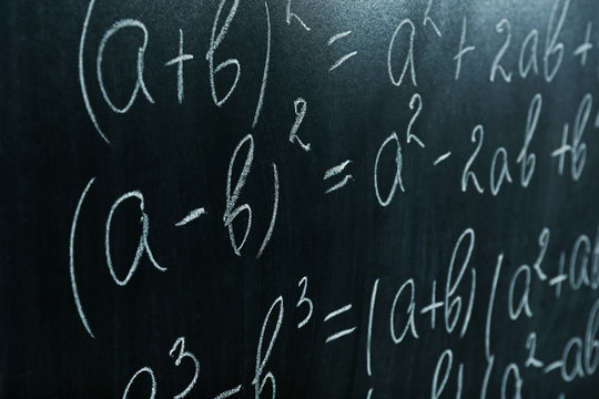 School blackboard with formulas