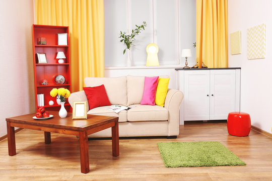 Colourful interior. Comfortable living room
