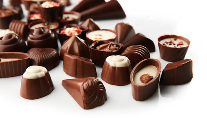 Assorted chocolate candies, close up