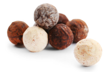 Group of chocolate truffles, isolated on white