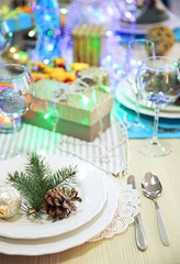 Table setting for Christmas dinner at home