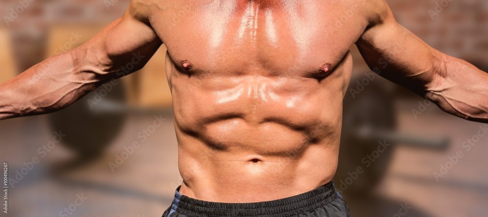 Poster composite image of midsection of angry fighter