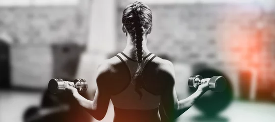 Foto op Canvas Braided hair woman lifting dumbbell © vectorfusionart