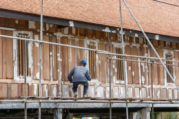 Fototapeta premium Thailand houses ancient model, currently under construction.