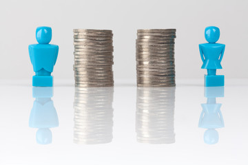 Equal pay concept shown with figurines and coins