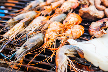 grilled shrimp on the flaming