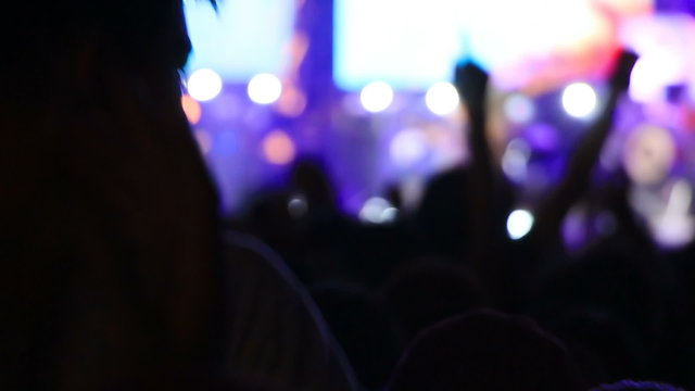 jumping crowd of fans at concert

