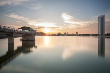Scenery of main dam in Putrajaya with sunset background