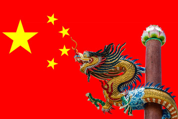 Obraz premium PRC Flag (China) with Dragon Sculpture