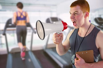 Fotobehang Persoonlijk Angry personal trainer yelling through megaphone  © vectorfusionart