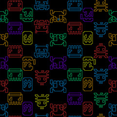 Naklejka premium Computer game graphic seamless pattern on a black background