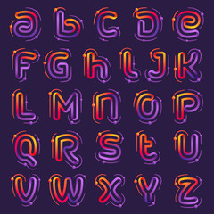Full alphabet one line colorful letters with atoms orbits