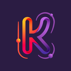 K letter one line with atoms orbits colorful logo