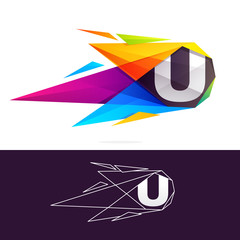 U letter logo with polygonal comet.