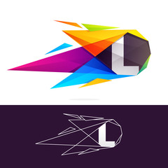 L letter logo with polygonal comet.
