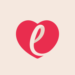 L letter inside heart for st. Valentine's day design.