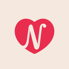 N letter inside heart for st. Valentine's day design.