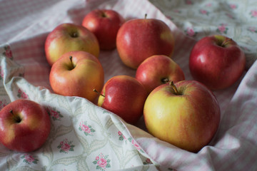 apples on the flower pattern textile