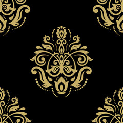Damask seamless golden ornament. Traditional pattern. Classic oriental background