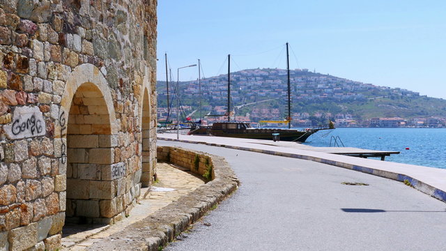 traditional turkish houses, travel destination around foca castle, turkey
