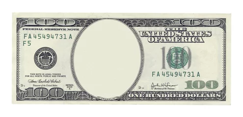 Fotobehang Blank one hundred dollar banknote isolated on white © chones