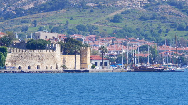 traditional turkish houses, travel destination around foca castle, turkey