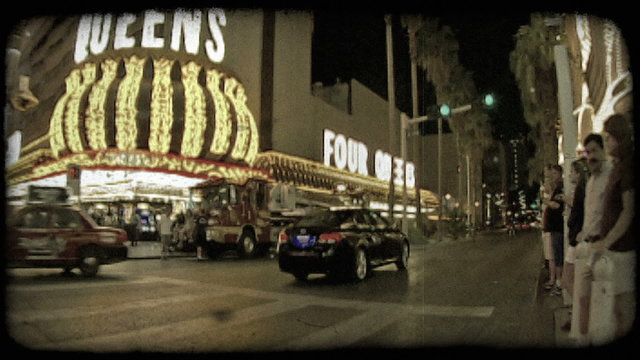 Black car in Las Vegas. Vintage stylized video clip.
