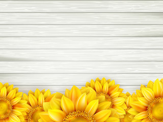Sunflowers on wooden background. EPS 10