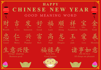 Naklejka premium Chinese new year background good meaning word decoration, vector illustration, red and gold