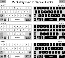 Phone keyboard in black and white, smart phone keypad, mobile phone key text