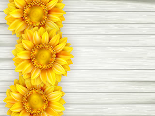 Sunflowers on wooden background. EPS 10