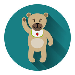 Teddy bear icon with shadow on blue background. Vector illustration