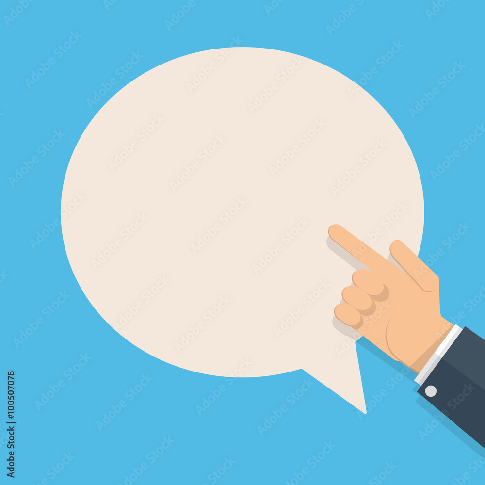 Poster hand with pointing finger and bubble for text